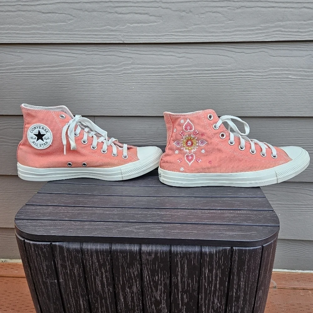 Converse Hi Top Shoes Heart & Floral Embroidery Bright Madder Pink A02203C 9.5 - Picture 10 of 15